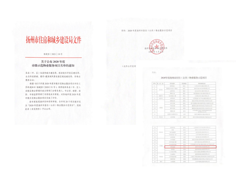 2020年度扬州市市级示范物业服务项目君悦蓝庭